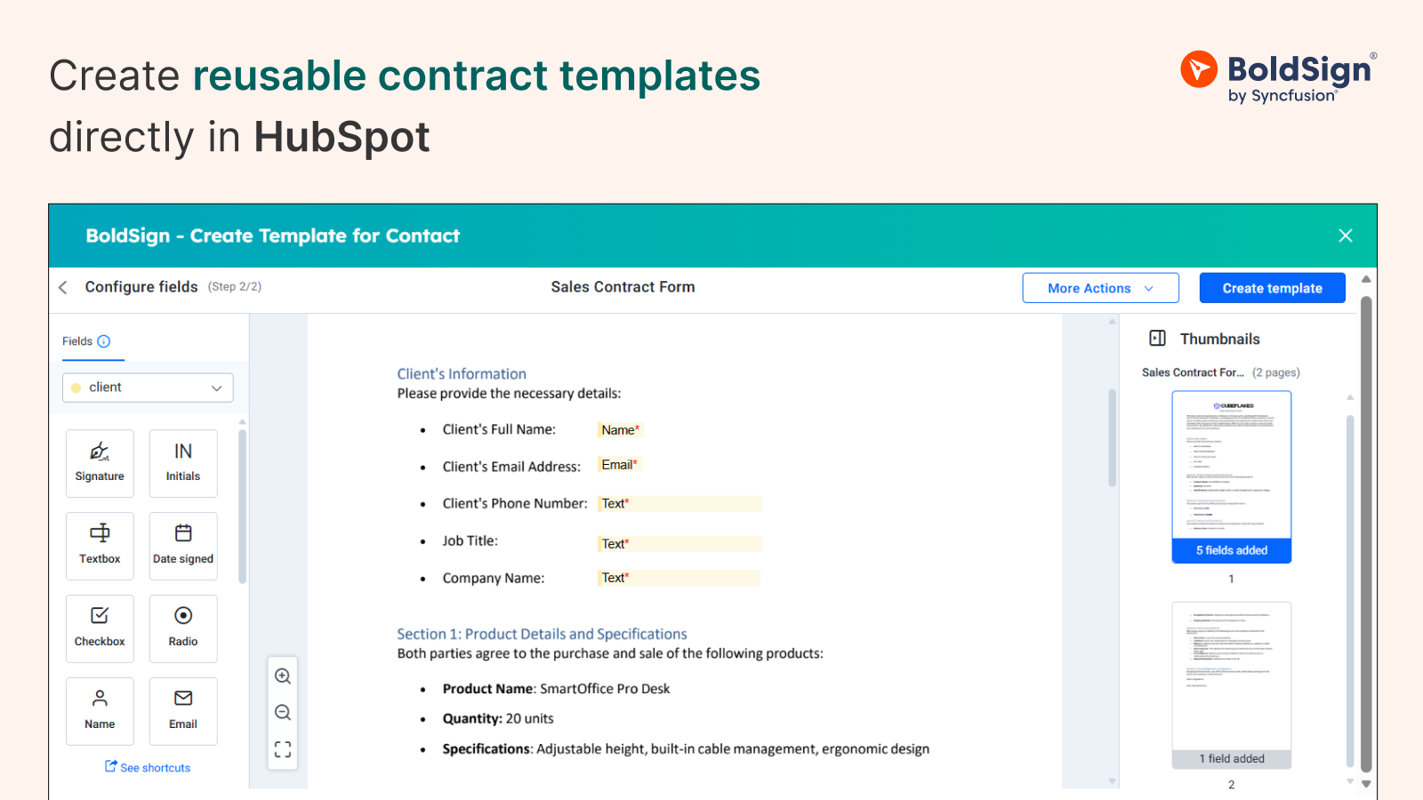 Create reusable contract templates directly in HubSpot.